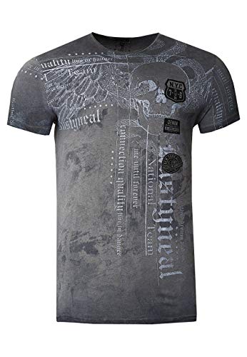 Herren T-Shirt Verwaschen Rundhals All Over Print Skull Snake Shirt S M L XL XXL 3XL 266, Farbe:Anthrazit, Größe S-3XL:L von Rusty Neal