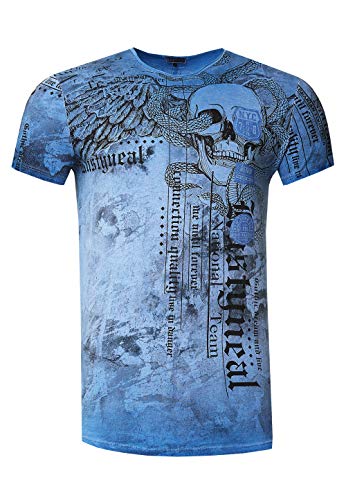 Herren T-Shirt Verwaschen Rundhals All Over Print Skull Snake Shirt S M L XL XXL 3XL 266, Farbe:Blau, Größe S-3XL:L von Rusty Neal