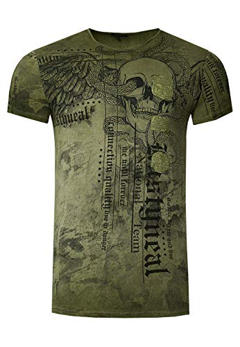 Herren T-Shirt Verwaschen Rundhals All Over Print Skull Snake Shirt S M L XL XXL 3XL 266, Farbe:Khaki, Größe S-3XL:M von Rusty Neal