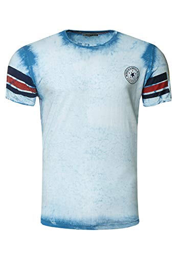 Herren T-Shirt Verwaschen in Vintage Optik College Look Shirt Stretch S M L XL XXL 3XL 237, Größe S-3XL:XXL, Farbe:Beige/Blau von Rusty Neal