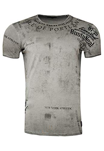 Herren T-Shirt für Männer Kurzarm Rundhals T Shirt O-Neck Regular Fit Washed & Printed 244, Farbe:Anthrazit, Größe S-3XL:3XL von Rusty Neal