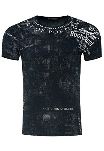 Herren T-Shirt für Männer Kurzarm Rundhals T Shirt O-Neck Regular Fit Washed & Printed 244, Farbe:Schwarz, Größe S-3XL:3XL von Rusty Neal