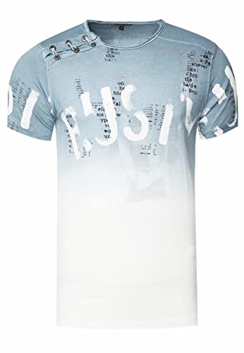 Herren T-Shirt mit Seitlicher Knopfleiste Verwaschen mit Farbverlauf Rundhals Stretch Herren-T-Shirt Casual Fit 288, Farbe:Grau, Größe S-XXL:3XL von Rusty Neal