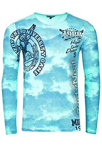 Longshirt Herren Langarm Shirt Rundhals All Over Print Longsleeve O-Neck Regular Fit Verwaschen 144, Farbe:Mint, Größe S-XXL:L von Rusty Neal