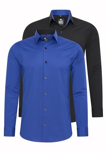 Rusty Neal 2er Set Herren Hemd Kontrasthemd Businesshemd Freizeithemd S M L XL XXL 3XL 4XL 5XL 6XL Cotton-Stretch Doppelpack, Größe:2XL, Farbe:2erSet-(44_Sax)(44_Schwarz/Sax) von Rusty Neal