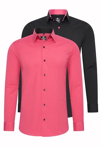 Rusty Neal 2er Set Herren Hemd Kontrasthemd Businesshemd Freizeithemd S M L XL XXL 3XL 4XL 5XL 6XL Cotton-Stretch Doppelpack, Größe:3XL, Farbe:2erSet-(44_Pink)(44_Schwarz/Pink) von Rusty Neal