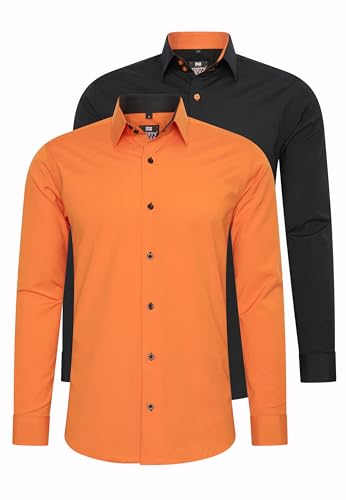 Rusty Neal 2er Set Herren Hemd Kontrasthemd Businesshemd Freizeithemd S M L XL XXL 3XL 4XL 5XL 6XL Cotton-Stretch Doppelpack, Größe:4XL, Farbe:2erSet-(44_Orange)(44_Schwarz/Orange) von Rusty Neal