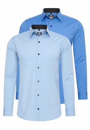 Rusty Neal 2er Set Herren Hemd Kontrasthemd Businesshemd Freizeithemd S M L XL XXL 3XL 4XL 5XL 6XL Cotton-Stretch Doppelpack, Größe:6XL, Farbe:2erSet-(44_Hellblau)(44_Blau) von Rusty Neal