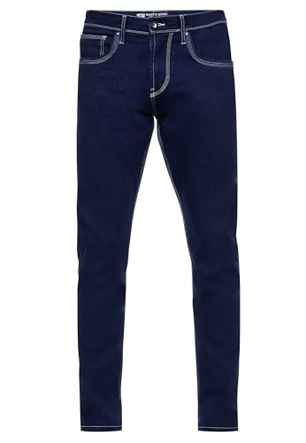 Rusty Neal Dark Blue Jeanshose Business Jeans Hose Herren Slim Fit Raw Denim Cotton Stretch Dunkel Blau Büro-Hose L30 L32 L34, Farbe:Dark Blue, Größe:33W / 34L von Rusty Neal