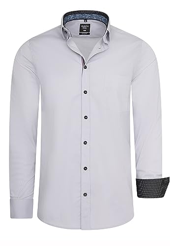 Rusty Neal Freizeit-Hemd Herren Langarm Stretch Hemd im Kontrast Desgin Slim Fit S - 3XL 022, Farbe:Grau, Größe S-3XL:3XL von Rusty Neal