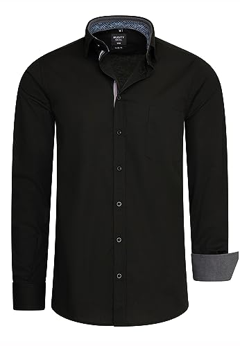 Rusty Neal Freizeit-Hemd Herren Langarm Stretch Hemd im Kontrast Desgin Slim Fit S - 3XL 022, Farbe:Schwarz, Größe S-3XL:XL von Rusty Neal