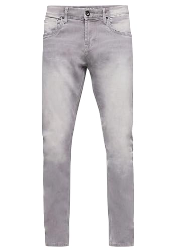 Rusty Neal Grey Used Jeanshose Herren Jeans Hose Hell Grau Cotton Stretch Slim Fit Streetwear Basics L30 L32 L34, Farbe:Grey Used, Größe:36W / 34L von Rusty Neal