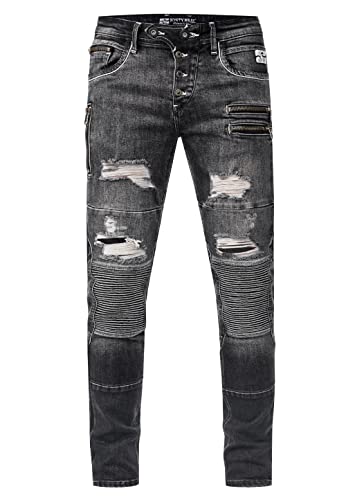 Rusty Neal Herren Biker-Jeans 'Misato' DIE-Absolute-Jeans Slim Fit Stretch Destroyed Biker Zip-Design mit Stylischer Knopfleiste und Kontrast-Naht 241, Farbe:Dark Grey Used, Größe Jeans L32:29W / 32L Rusty Neal Herren Biker-Jeans 'Misato' DIE-Absolute-Jeans Slim Fit Stretch Destroyed Biker Zip-Design mit Stylischer Knopfleiste und Kontrast-Naht 241, Farbe:Dark Grey Used, Größe Jeans L32:29W / 32L von Rusty Neal