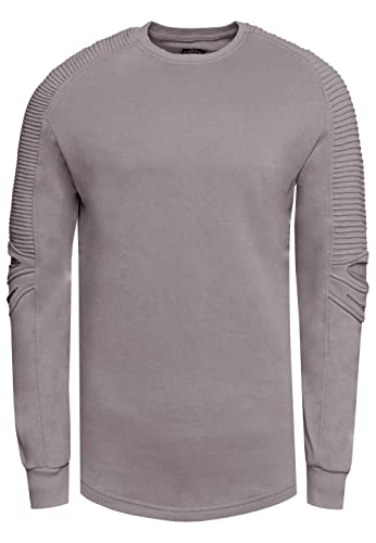Rusty Neal Herren Biker Sweater Sweatshirt Gerippter Langarm Slim Fit Lang Geschnitten Rundhals 056, Größe S-6XL:L, Farbe:Dunkel Grau von Rusty Neal