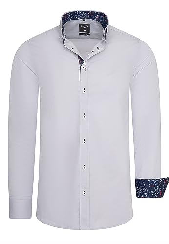 Rusty Neal Herren Freizeit-Hemd mit Lässigem Knopf-Design abgesetzt mit Blumen-Muster Stretch Langarm Slim Fit 030, Farbe:Grau, Größe S-3XL:XXL von Rusty Neal