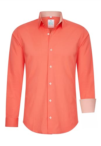 Rusty Neal Herren-Hemd Pastellfarben Premium Slim Fit Langarm Cotton-Stretch Kontrast Hemd Business-Hemden Freizeithemd 66, Größe:6XL, Farbe:Cayenne von Rusty Neal