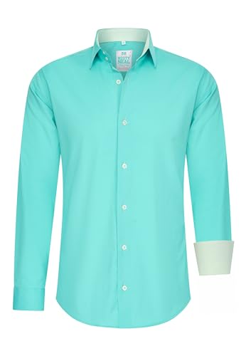 Rusty Neal Herren-Hemd Pastellfarben Premium Slim Fit Langarm Cotton-Stretch Kontrast Hemd Business-Hemden Freizeithemd 66, Größe:6XL, Farbe:Cyan von Rusty Neal