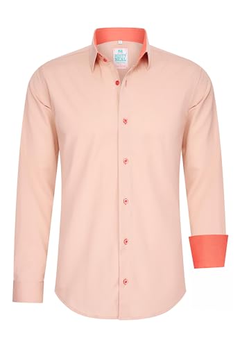 Rusty Neal Herren-Hemd Pastellfarben Premium Slim Fit Langarm Cotton-Stretch Kontrast Hemd Business-Hemden Freizeithemd 66, Größe:6XL, Farbe:Peach von Rusty Neal