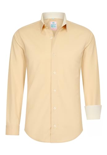 Rusty Neal Herren-Hemd Pastellfarben Premium Slim Fit Langarm Cotton-Stretch Kontrast Hemd Business-Hemden Freizeithemd 66, Größe:L, Farbe:Lachs von Rusty Neal