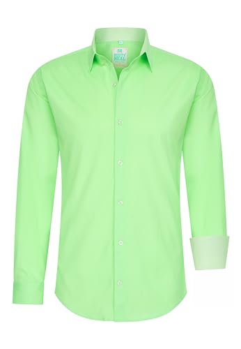 Rusty Neal Herren-Hemd Pastellfarben Premium Slim Fit Langarm Cotton-Stretch Kontrast Hemd Business-Hemden Freizeithemd 66, Größe:L, Farbe:Meadow von Rusty Neal