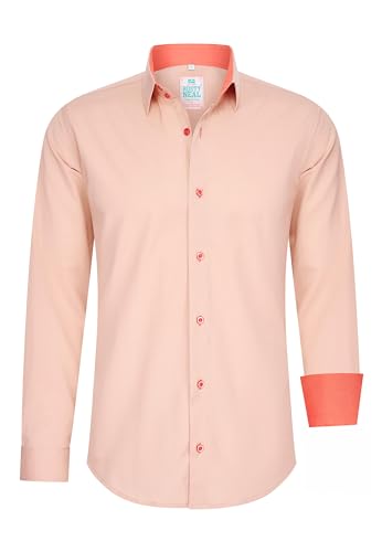 Rusty Neal Herren-Hemd Pastellfarben Premium Slim Fit Langarm Cotton-Stretch Kontrast Hemd Business-Hemden Freizeithemd 66, Größe:L, Farbe:Peach von Rusty Neal