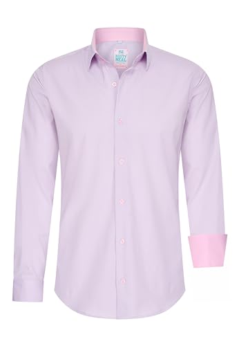 Rusty Neal Herren-Hemd Pastellfarben Premium Slim Fit Langarm Cotton-Stretch Kontrast Hemd Business-Hemden Freizeithemd 66, Größe:S, Farbe:Lavender von Rusty Neal
