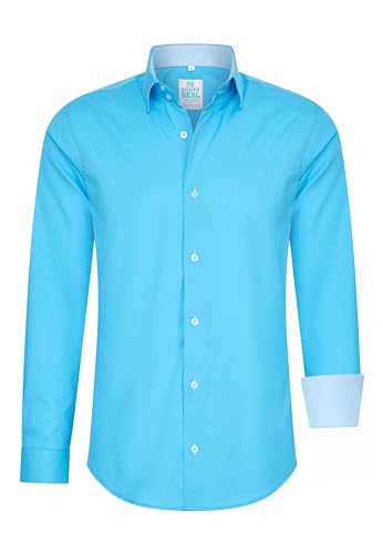 Rusty Neal Herren-Hemd Pastellfarben Premium Slim Fit Langarm Cotton-Stretch Kontrast Hemd Business-Hemden Freizeithemd 66, Größe:XL, Farbe:Azur von Rusty Neal