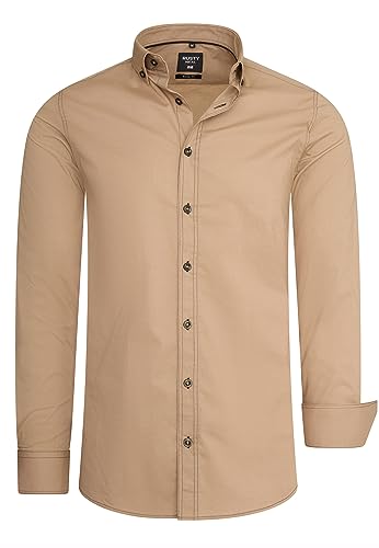 Rusty Neal Herren-Hemd Premium Slim Fit Langarm Stretch-Hemd mit Kontrast-Naht Freizeithemd 024, Farbe:Camel, Größe S-3XL:M von Rusty Neal