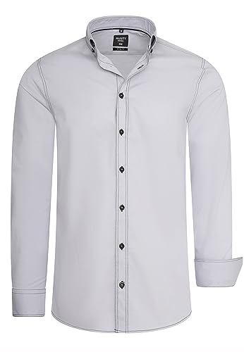 Rusty Neal Herren-Hemd Premium Slim Fit Langarm Stretch-Hemd mit Kontrast-Naht Freizeithemd 024, Farbe:Grau, Größe S-3XL:L von Rusty Neal