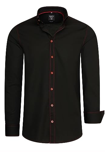Rusty Neal Herren-Hemd Premium Slim Fit Langarm Stretch-Hemd mit Kontrast-Naht Freizeithemd 024, Farbe:Schwarz/Rot, Größe S-3XL:XXL von Rusty Neal