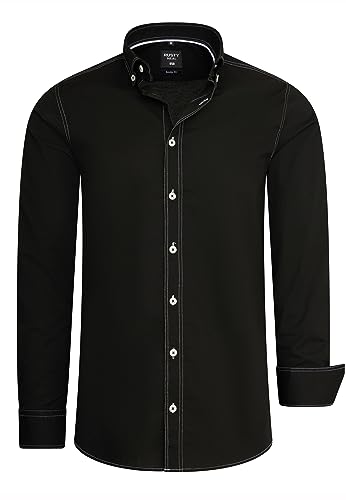 Rusty Neal Herren-Hemd Premium Slim Fit Langarm Stretch-Hemd mit Kontrast-Naht Freizeithemd 024, Farbe:Schwarz/Weiß, Größe S-3XL:M von Rusty Neal