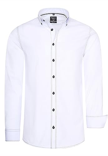 Rusty Neal Herren-Hemd Premium Slim Fit Langarm Stretch-Hemd mit Kontrast-Naht Freizeithemd 024, Farbe:Weiß, Größe S-3XL:S von Rusty Neal
