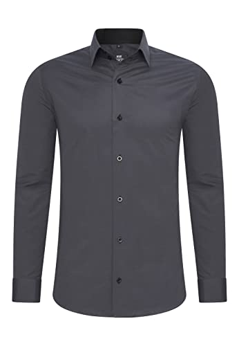 Rusty Neal Herren-Hemd Premium Slim Fit Langarm Stretch Kontrast Hemd Business-Hemden Freizeithemd, Größe S-6XL:2XL, Farbe:Anthrazit von Rusty Neal