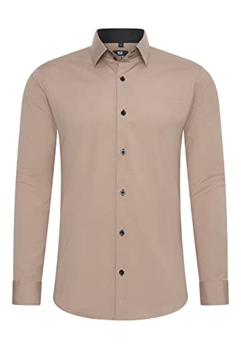 Rusty Neal Herren-Hemd Premium Slim Fit Langarm Stretch Kontrast Hemd Business-Hemden Freizeithemd, Größe S-6XL:2XL, Farbe:Beige von Rusty Neal