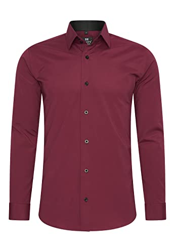 Rusty Neal Herren-Hemd Premium Slim Fit Langarm Stretch Kontrast Hemd Business-Hemden Freizeithemd, Größe S-6XL:2XL, Farbe:Bordo Rusty Neal Herren-Hemd Premium Slim Fit Langarm Stretch Kontrast Hemd Business-Hemden Freizeithemd, Größe S-6XL:2XL, Farbe:Bordo von Rusty Neal