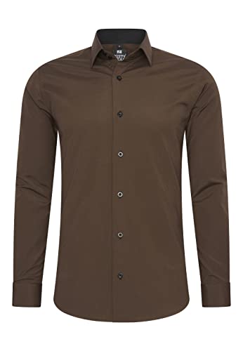 Rusty Neal Herren-Hemd Premium Slim Fit Langarm Stretch Kontrast Hemd Business-Hemden Freizeithemd, Größe S-6XL:2XL, Farbe:Braun von Rusty Neal
