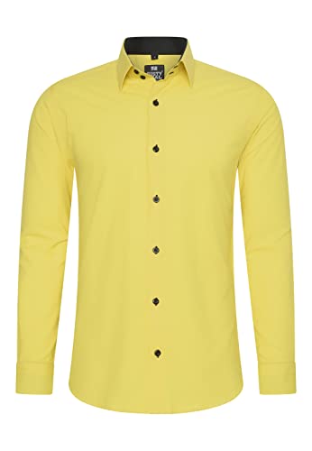 Rusty Neal Herren-Hemd Premium Slim Fit Langarm Stretch Kontrast Hemd Business-Hemden Freizeithemd, Größe S-6XL:2XL, Farbe:Gelb von Rusty Neal