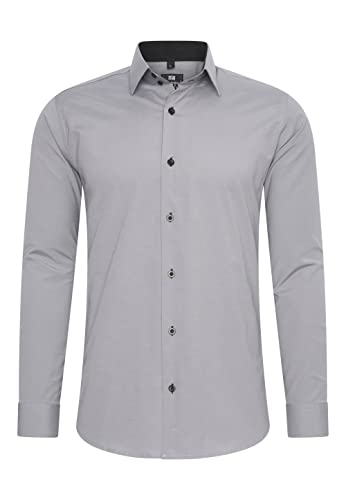 Rusty Neal Herren-Hemd Premium Slim Fit Langarm Stretch Kontrast Hemd Business-Hemden Freizeithemd, Größe S-6XL:2XL, Farbe:Grau von Rusty Neal