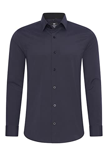 Rusty Neal Herren-Hemd Premium Slim Fit Langarm Stretch Kontrast Hemd Business-Hemden Freizeithemd, Größe S-6XL:2XL, Farbe:Navy von Rusty Neal