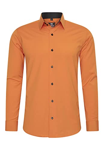 Rusty Neal Herren-Hemd Premium Slim Fit Langarm Stretch Kontrast Hemd Business-Hemden Freizeithemd, Größe S-6XL:2XL, Farbe:Orange von Rusty Neal