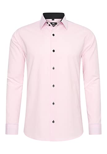 Rusty Neal Herren-Hemd Premium Slim Fit Langarm Stretch Kontrast Hemd Business-Hemden Freizeithemd, Größe S-6XL:2XL, Farbe:Rosa von Rusty Neal