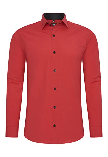 Rusty Neal Herren-Hemd Premium Slim Fit Langarm Stretch Kontrast Hemd Business-Hemden Freizeithemd, Größe S-6XL:2XL, Farbe:Rot von Rusty Neal