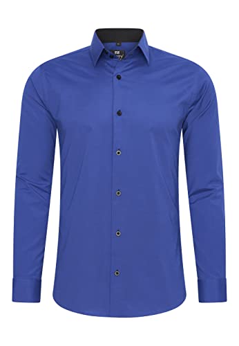 Rusty Neal Herren-Hemd Premium Slim Fit Langarm Stretch Kontrast Hemd Business-Hemden Freizeithemd, Größe S-6XL:2XL, Farbe:Sax von Rusty Neal