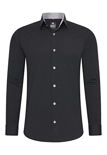 Rusty Neal Herren-Hemd Premium Slim Fit Langarm Stretch Kontrast Hemd Business-Hemden Freizeithemd, Größe S-6XL:2XL, Farbe:Schwarz/Grau von Rusty Neal