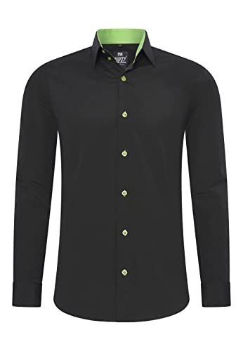 Rusty Neal Herren-Hemd Premium Slim Fit Langarm Stretch Kontrast Hemd Business-Hemden Freizeithemd, Größe S-6XL:2XL, Farbe:Schwarz/Grün von Rusty Neal