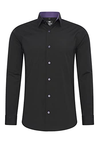 Rusty Neal Herren-Hemd Premium Slim Fit Langarm Stretch Kontrast Hemd Business-Hemden Freizeithemd, Größe S-6XL:2XL, Farbe:Schwarz/Lila von Rusty Neal