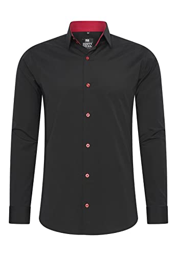 Rusty Neal Herren-Hemd Premium Slim Fit Langarm Stretch Kontrast Hemd Business-Hemden Freizeithemd, Größe S-6XL:2XL, Farbe:Schwarz/Rot von Rusty Neal