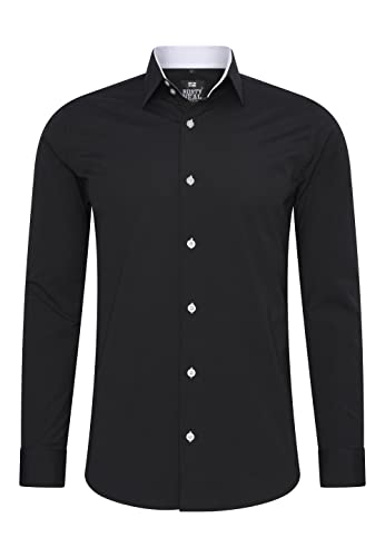 Rusty Neal Herren-Hemd Premium Slim Fit Langarm Stretch Kontrast Hemd Business-Hemden Freizeithemd, Größe S-6XL:2XL, Farbe:Schwarz/Weiß von Rusty Neal