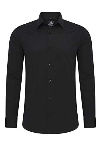 Rusty Neal Herren-Hemd Premium Slim Fit Langarm Stretch Kontrast Hemd Business-Hemden Freizeithemd, Größe S-6XL:2XL, Farbe:Schwarz von Rusty Neal