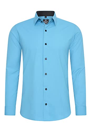 Rusty Neal Herren-Hemd Premium Slim Fit Langarm Stretch Kontrast Hemd Business-Hemden Freizeithemd, Größe S-6XL:2XL, Farbe:Türkis von Rusty Neal